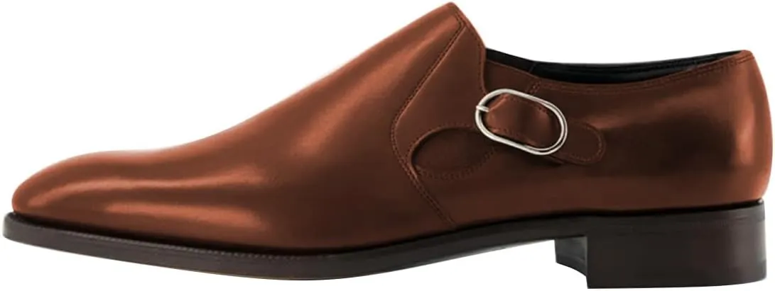 FSJ Men's Single Monk Strap Buckled Dress Loafers Shoes Comfortable Round Toe Slip On Side Elasticity Low Heels Formal Business Casual Shoes Size 4-16 US