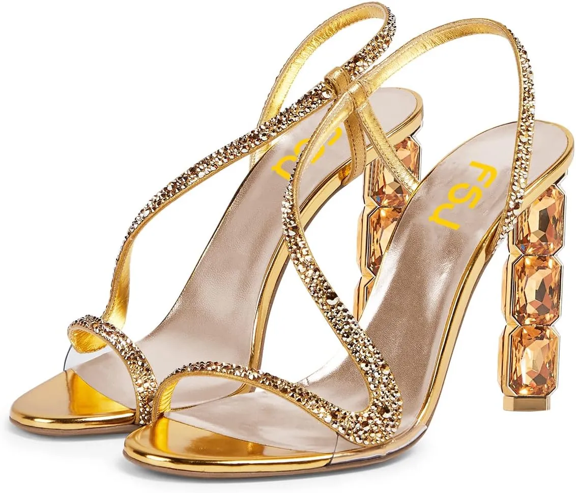 FSJ Women Open Toe Jeweled High Heel Sandals S Strap Slip On Crystal Bead Heels Sexy Ladies Bridal Wedding Party Dress Shoes Size 4-15 US