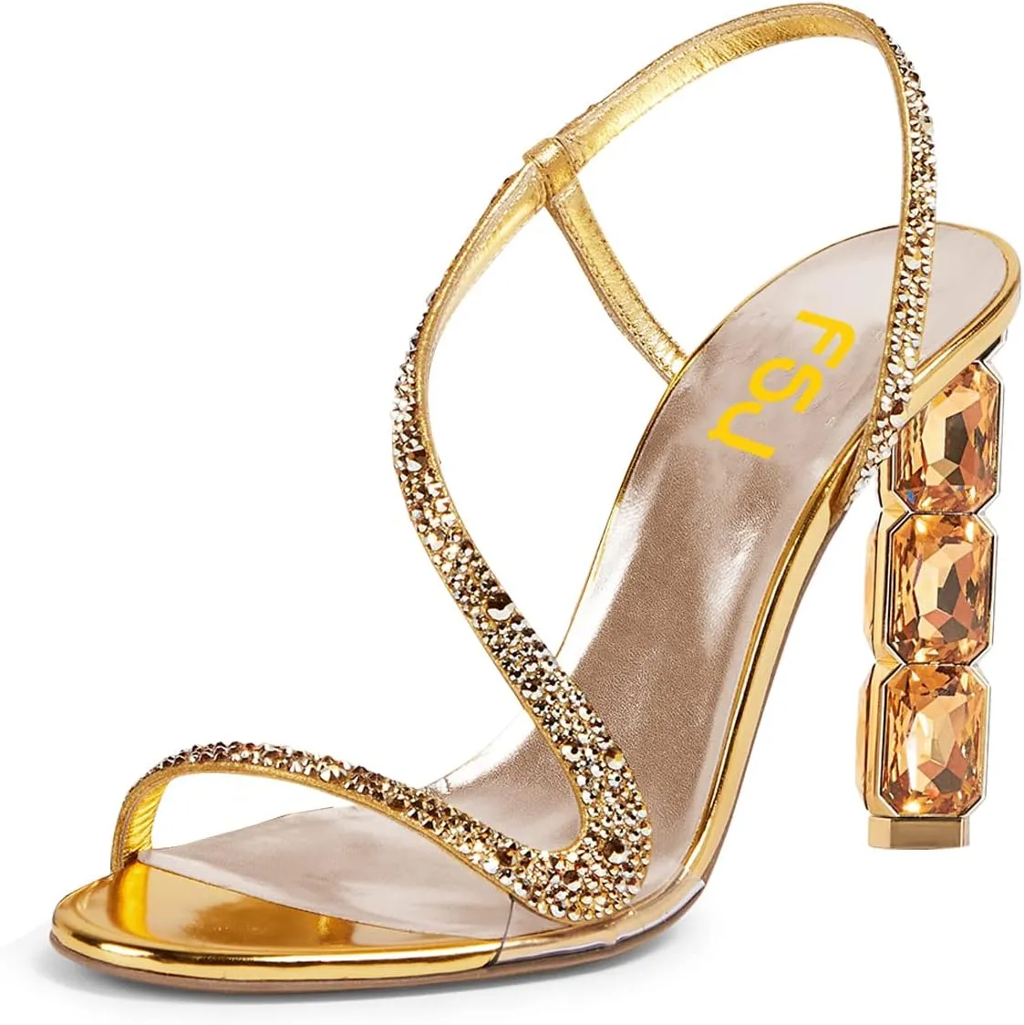FSJ Women Open Toe Jeweled High Heel Sandals S Strap Slip On Crystal Bead Heels Sexy Ladies Bridal Wedding Party Dress Shoes Size 4-15 US