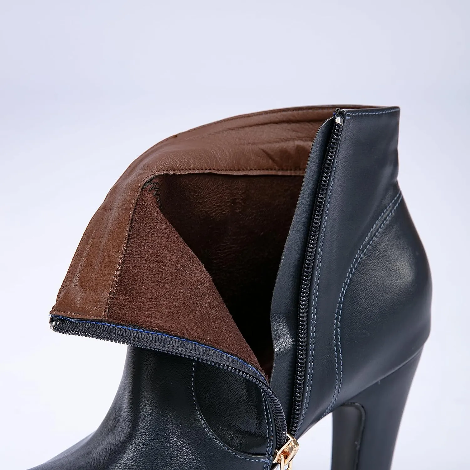 GATUXUS Women's Chunky High Heels Bow Decor Ankle Boots Round Toe Side Zipper Platform Short Booties Dress Shoes