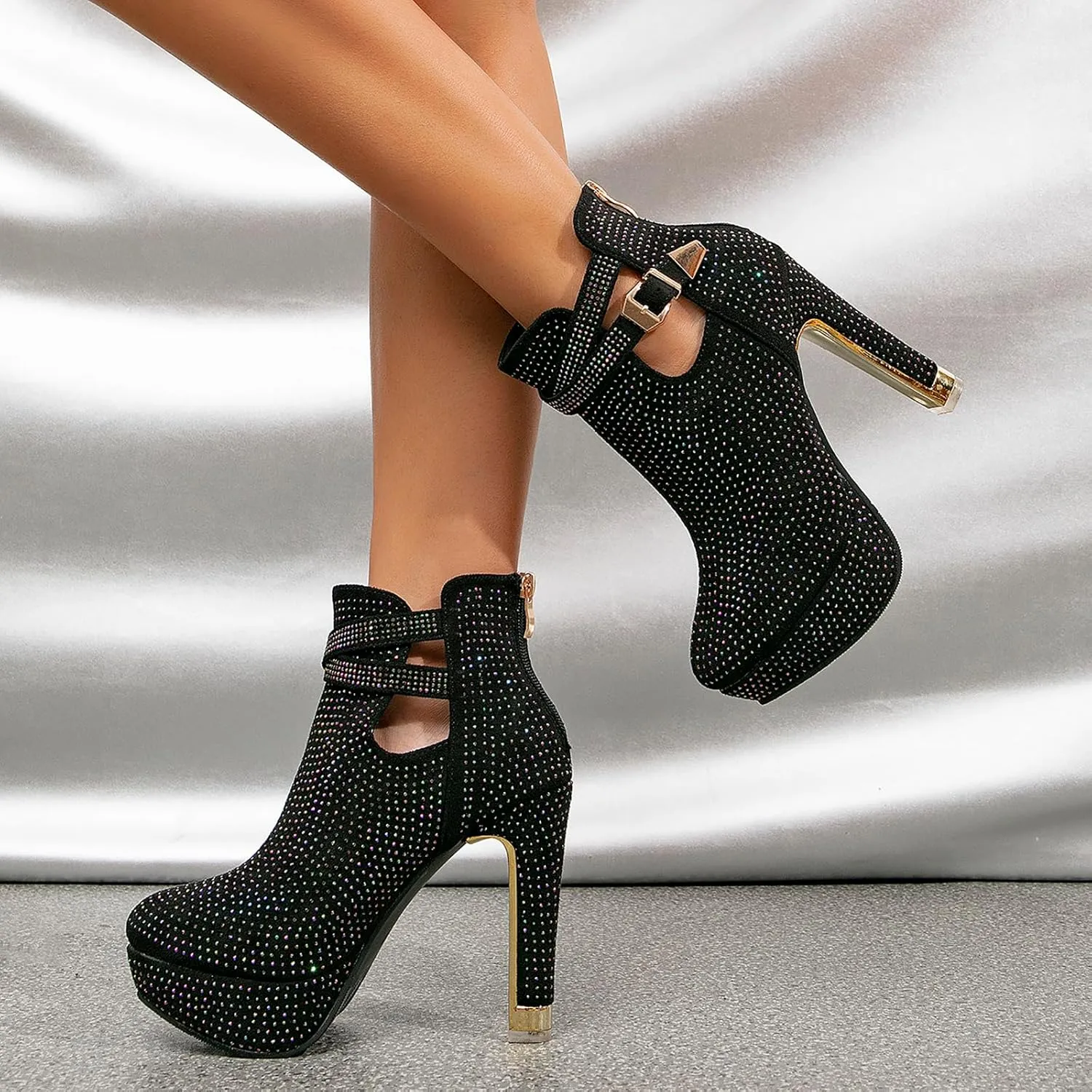 getmorebeauty Women's Pretty Lace Flowers Open Toes High Heels Ankle Boots