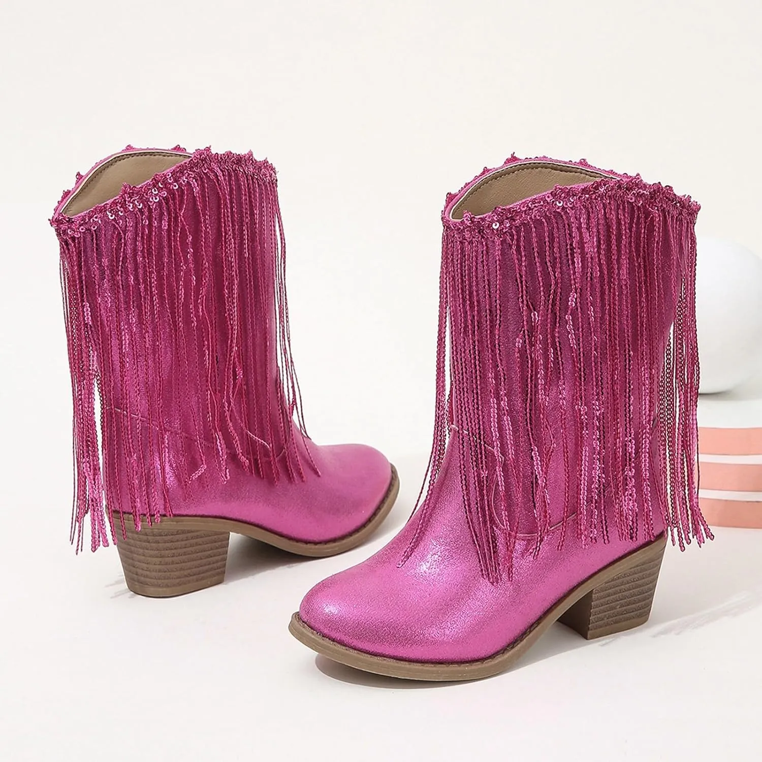 Girls Leather Cowboy Boots Kids Baby Casual Winter Water Proof Western Boots Calf High Boots Comfortable Ankle Boots