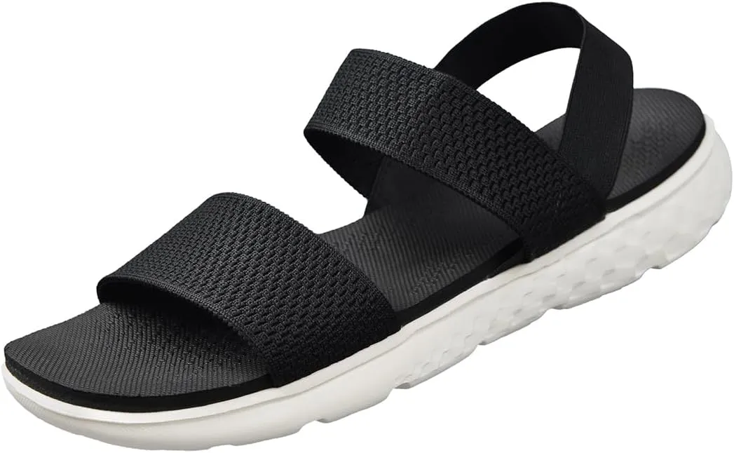 Harssidanzar Summer Elastic Ankle Strap Flat Sandals Slip on Sandals for Women KL224US