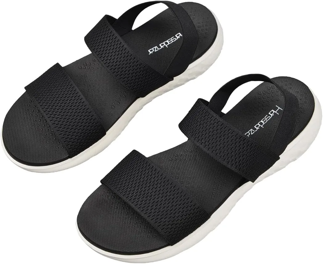 Harssidanzar Summer Elastic Ankle Strap Flat Sandals Slip on Sandals for Women KL224US