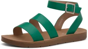 Herstyle Needed Me Women's Flat Sandals, Open Toe Two Bands with Ankle Strap and Buckle, Lightweight Sandals with Cushioned Footbed for Summer Walking and Daily Wear