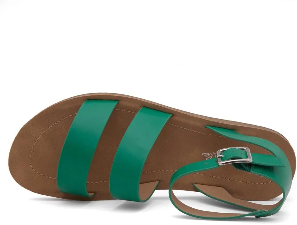 Herstyle Needed Me Women's Flat Sandals, Open Toe Two Bands with Ankle Strap and Buckle, Lightweight Sandals with Cushioned Footbed for Summer Walking and Daily Wear