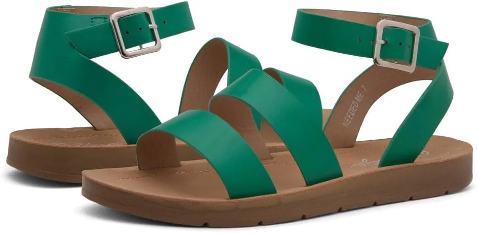 Herstyle Needed Me Women's Flat Sandals, Open Toe Two Bands with Ankle Strap and Buckle, Lightweight Sandals with Cushioned Footbed for Summer Walking and Daily Wear