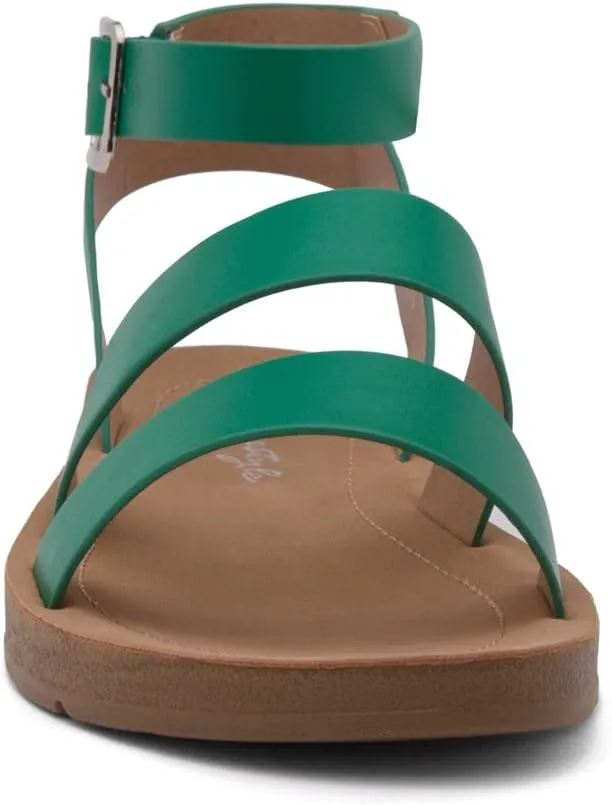 Herstyle Needed Me Women's Flat Sandals, Open Toe Two Bands with Ankle Strap and Buckle, Lightweight Sandals with Cushioned Footbed for Summer Walking and Daily Wear