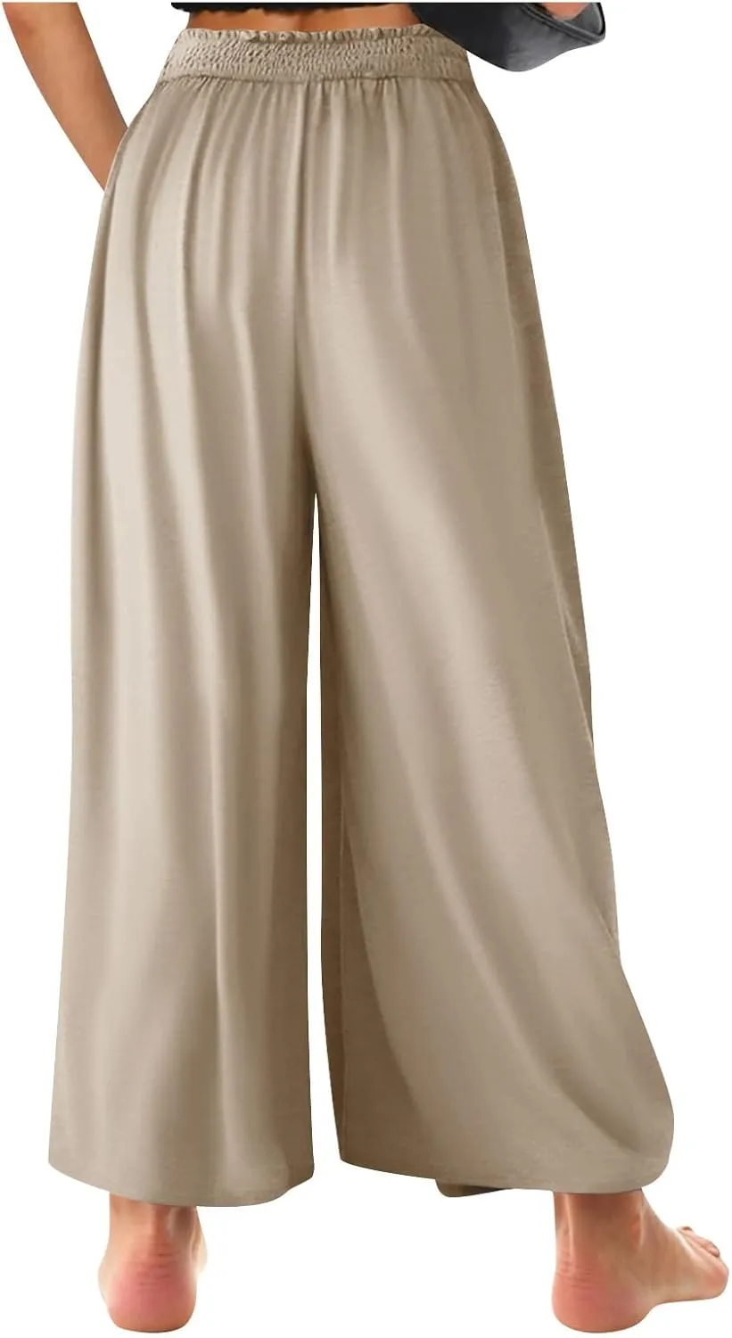 High Waisted Palazzo Pants for Women Trendy 2024 Causal Wide Leg Flowy Yoga Pant Trousers Beach Vacation Outfits