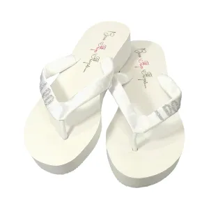 I Do Glitter Ivory & White Flat or Wedge Bridal Flip Flop Sandals