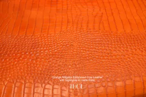 Italian Orange Alligator-Embossed Cow Leather