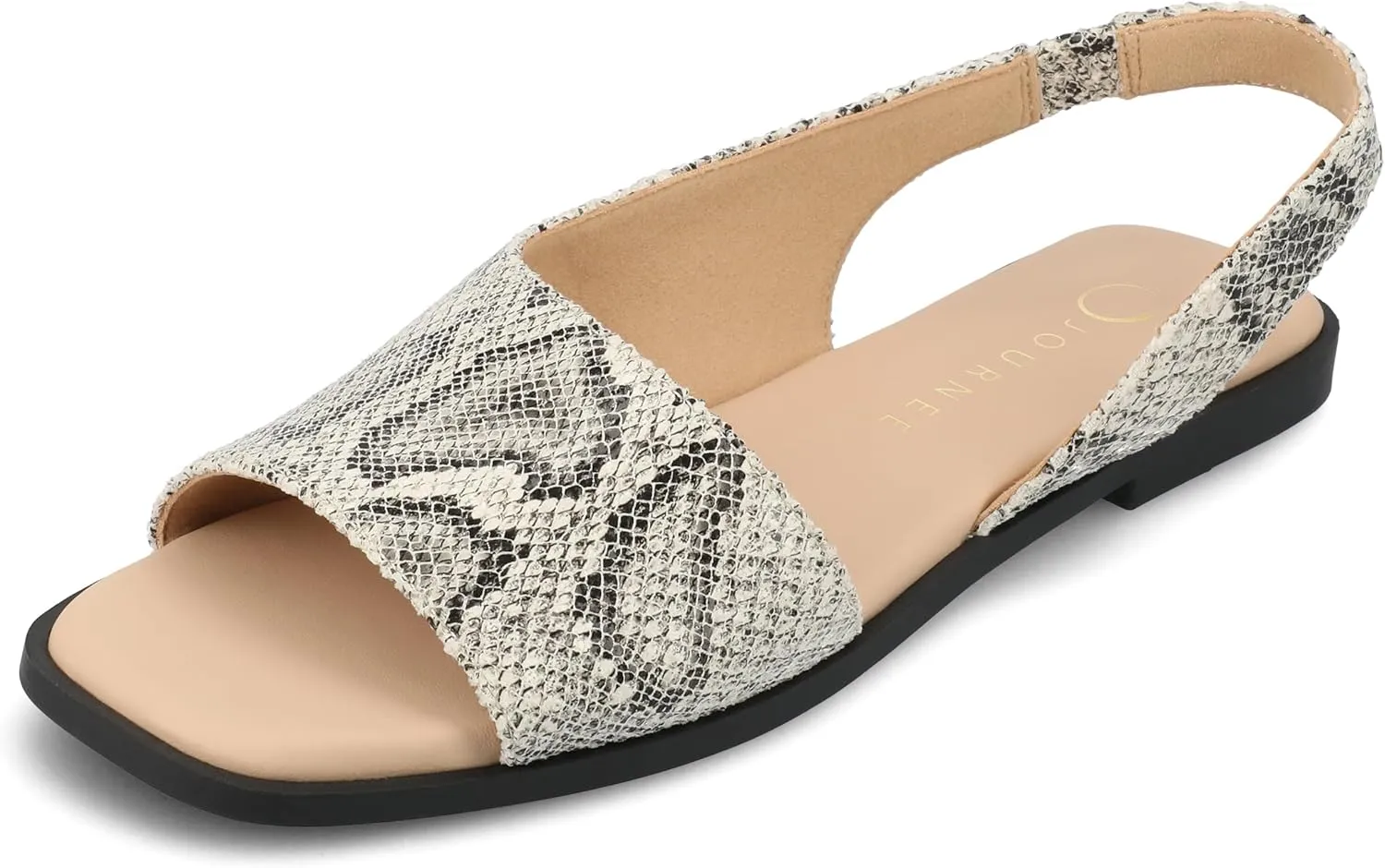 Journee Collection Women's Brinsley Slingback Flat Sandals, Snake, 7 Wide