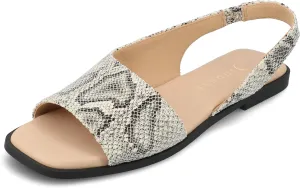 Journee Collection Women's Brinsley Slingback Flat Sandals, Snake, 7 Wide