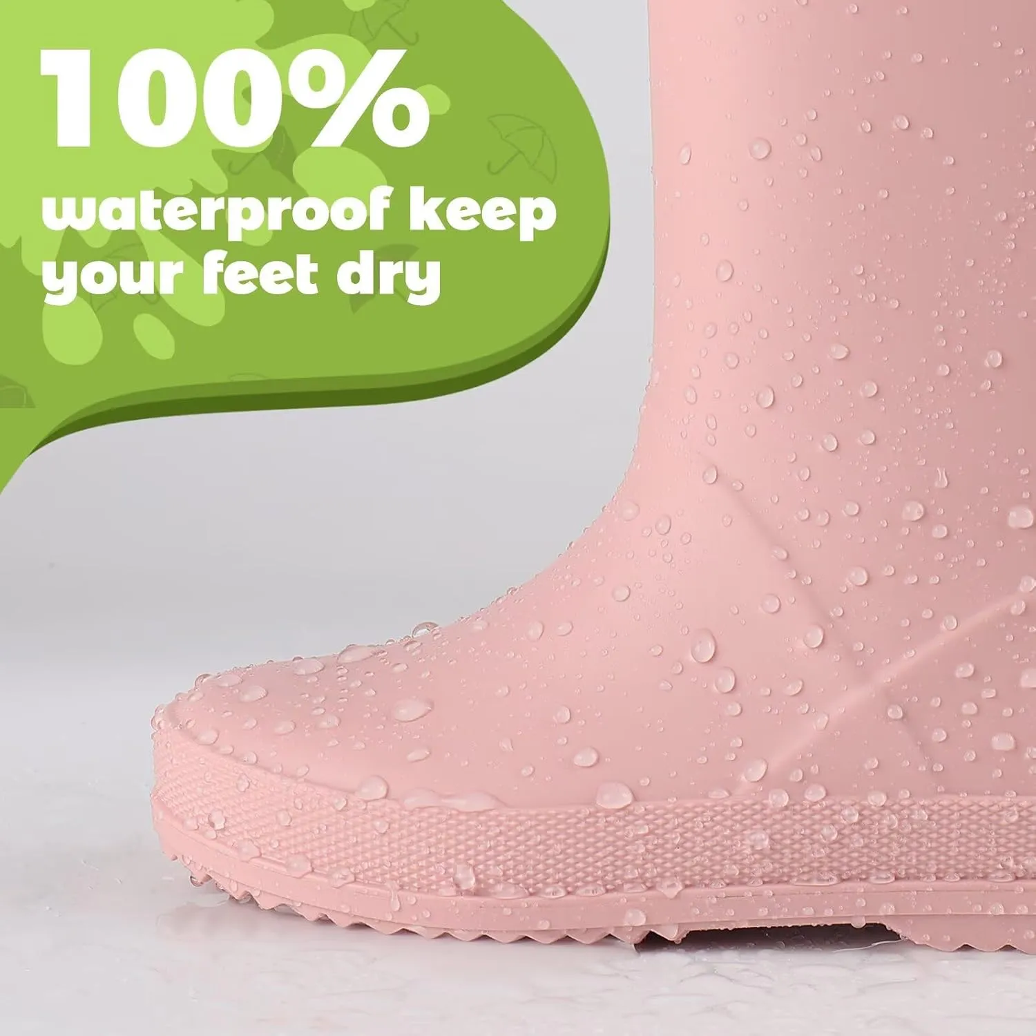 JUDIS Kids Rain Boots Waterproof with Easy-on Handles Boys and Girls Rain Shoes