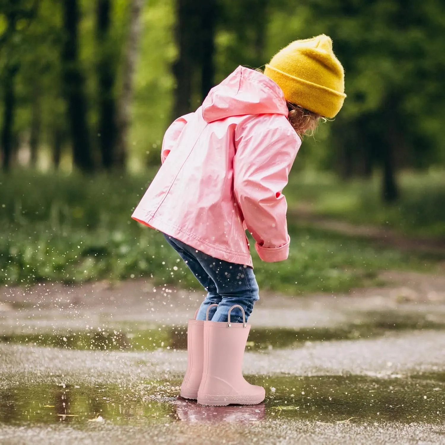 JUDIS Kids Rain Boots Waterproof with Easy-on Handles Boys and Girls Rain Shoes