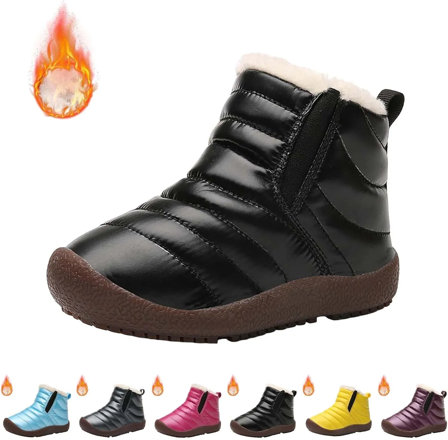 Kids Boys Girls Winter Snow Boots Outdoor Warm F𝐮r Lined 𝐖aterproof Ankle Boots Toddler Slip Shoes Plush Flat Boots