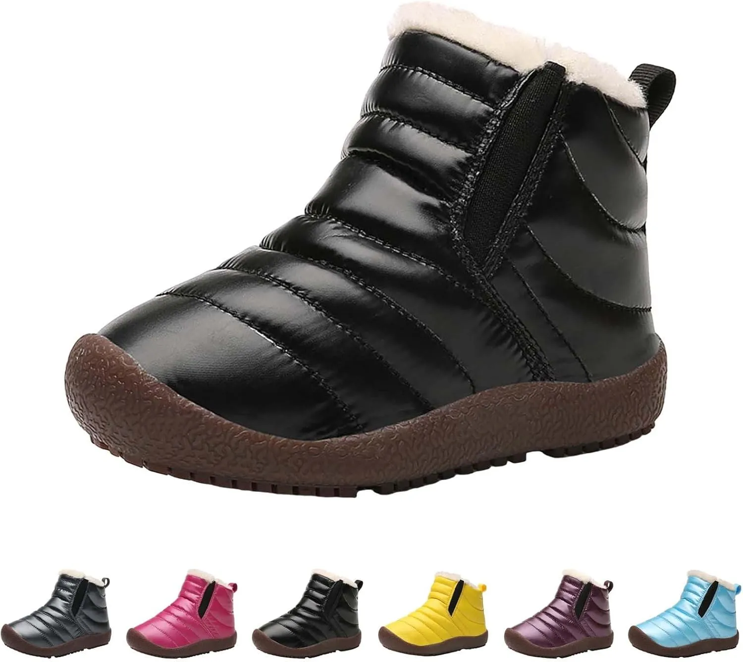 Kids Boys Girls Winter Snow Boots Outdoor Warm F𝐮r Lined 𝐖aterproof Ankle Boots Toddler Slip Shoes Plush Flat Boots