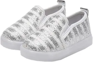 Kids Spring Sparkle Sequin Led Light Up Shoes Flashing Loafers Sneakers for Girls Boys