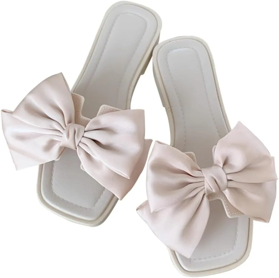 Korean Style elegance Bowknot Summer Sandals for women Non-Slip Soft Flat Casual Slip-On Shoes with Fashionable Design for Beach Vacation and Outdoor Outing