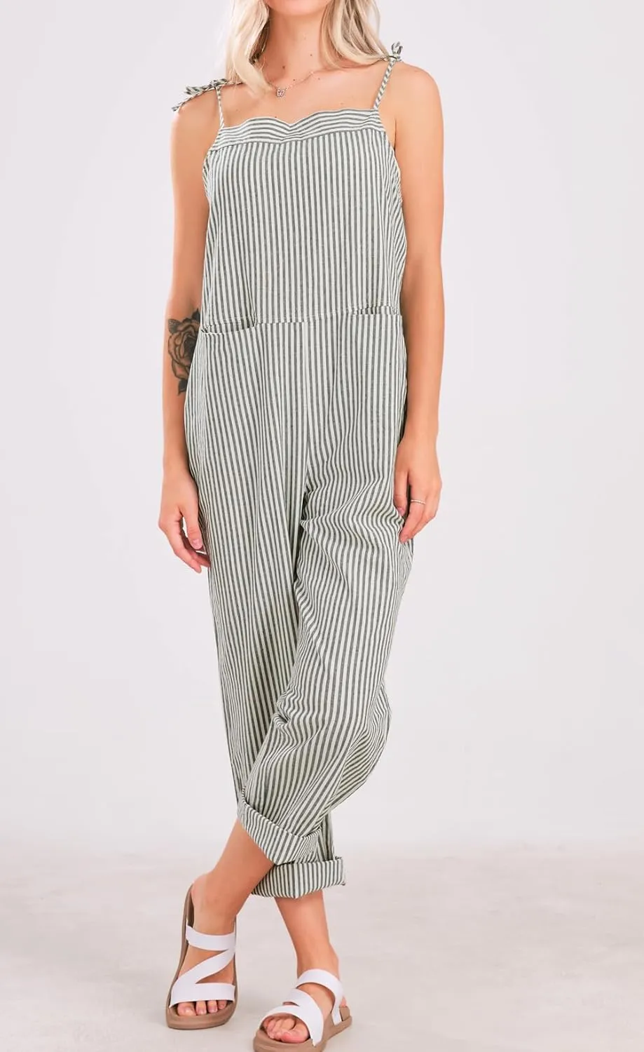 loveimgs Womens Summer Casual Striped Overall Jumpsuit Oversized Baggy Wide Leg Bib Overalls Pants with Pockets