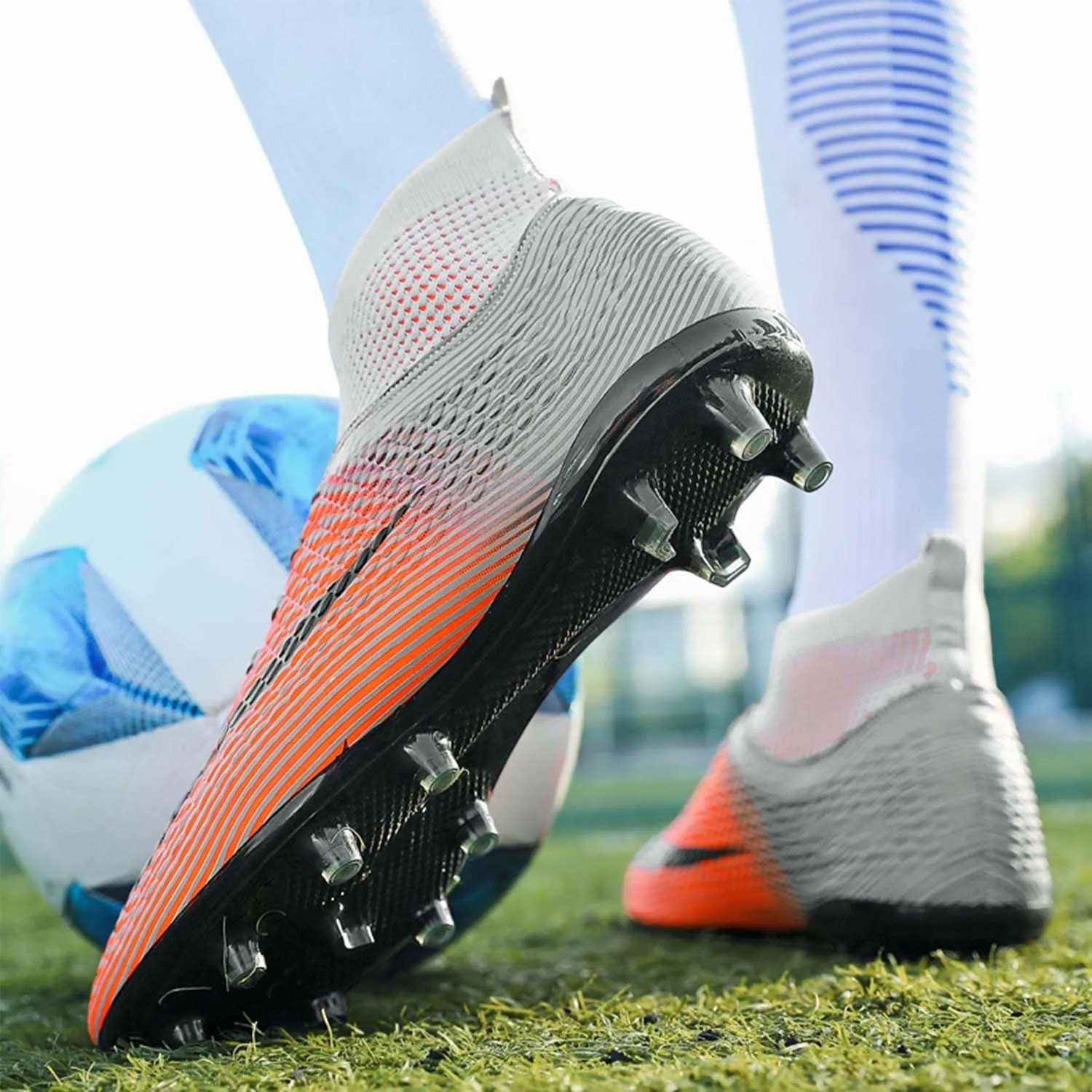 MEBAMY Men's Soccer Shoes Cleats Professional High-Top Breathable Athletic Football Boots Outdoor/Indoor Professional Futsal Football Training Sneakers