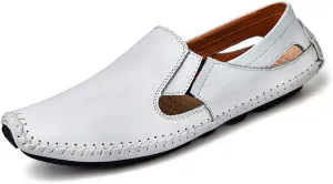 Men Drive Loafers Casual and Fashion Summer Hollow Breathable Leather Boat Moccasins(White,10 M US)