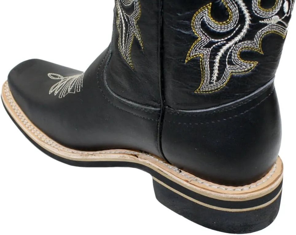 Men Genuine Cowhide Leather Square Toe Western Cowboy Boots