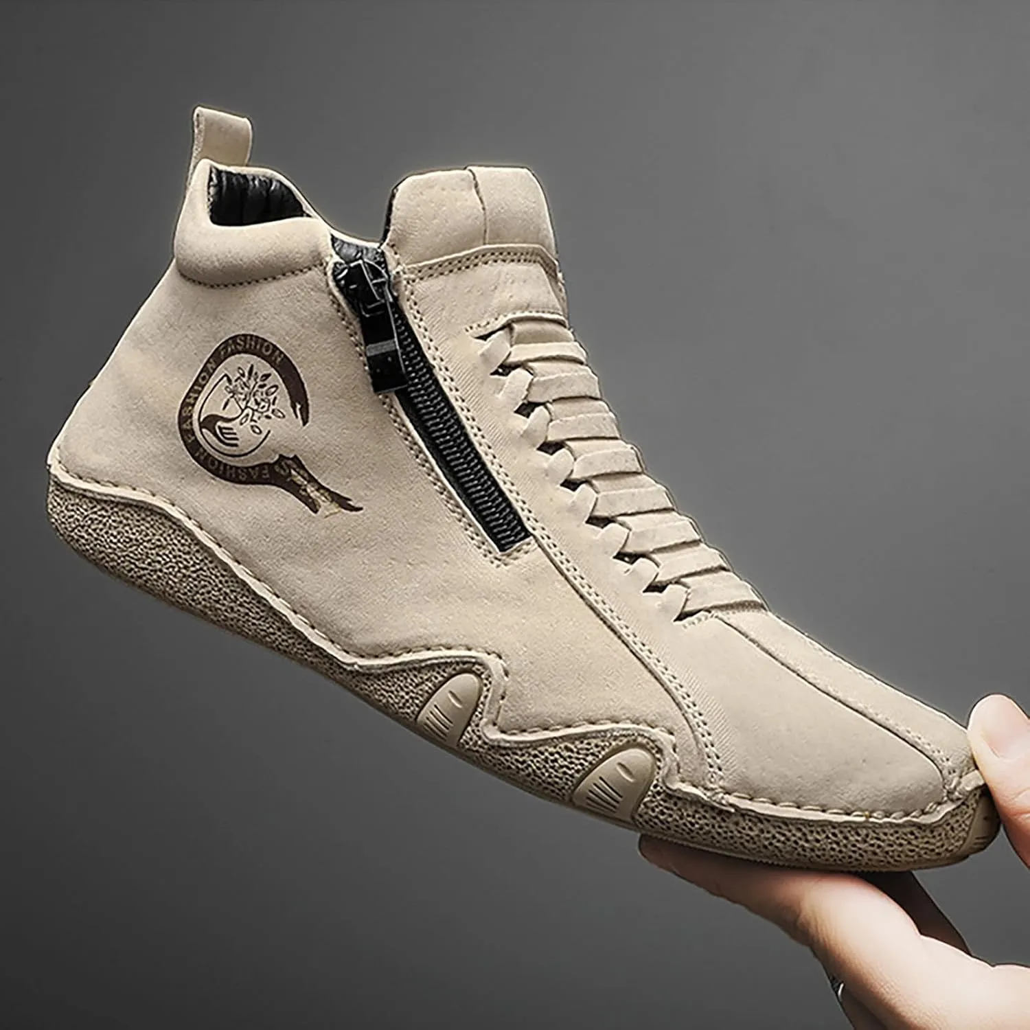 Men's Lightweight Non Slip Barefoot Shoes Fashion Zipper Suede Short Boots Shoe Soft Flat Sneaker for Men