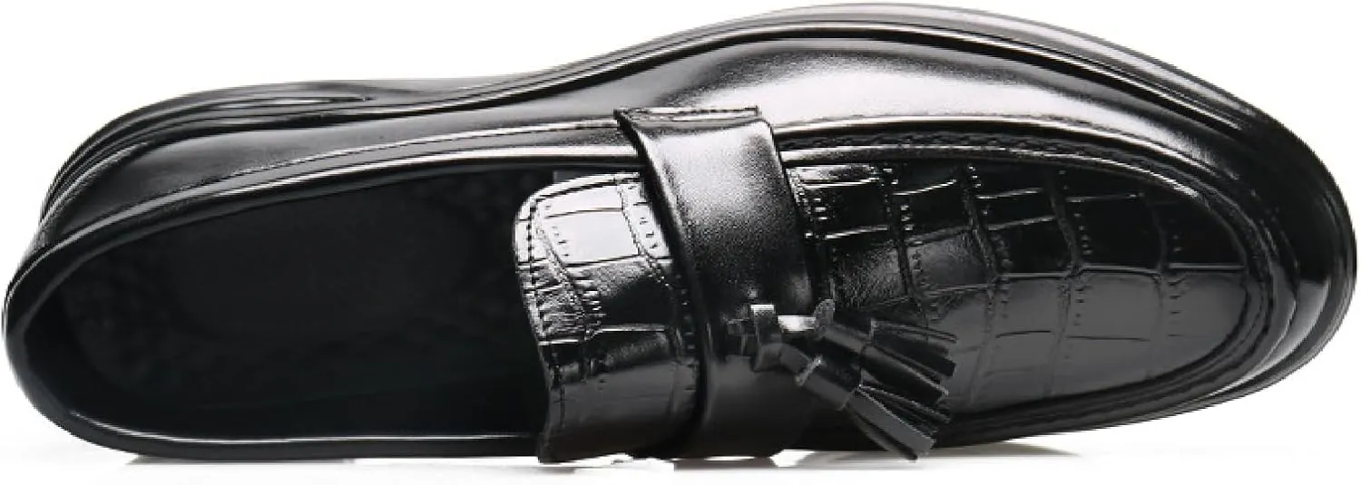 Men's Patent Leather Tassel Dress Loafers Fashion Comfort Round Toe Low-Top Slip-On Soft Bottom Breathable Formal Smoking Shoes Non-Slip Business Wedding Party Shoes