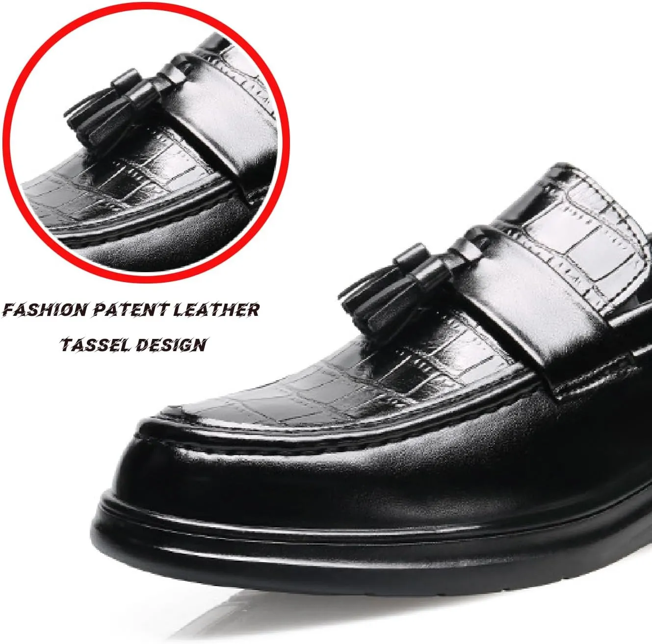 Men's Patent Leather Tassel Dress Loafers Fashion Comfort Round Toe Low-Top Slip-On Soft Bottom Breathable Formal Smoking Shoes Non-Slip Business Wedding Party Shoes