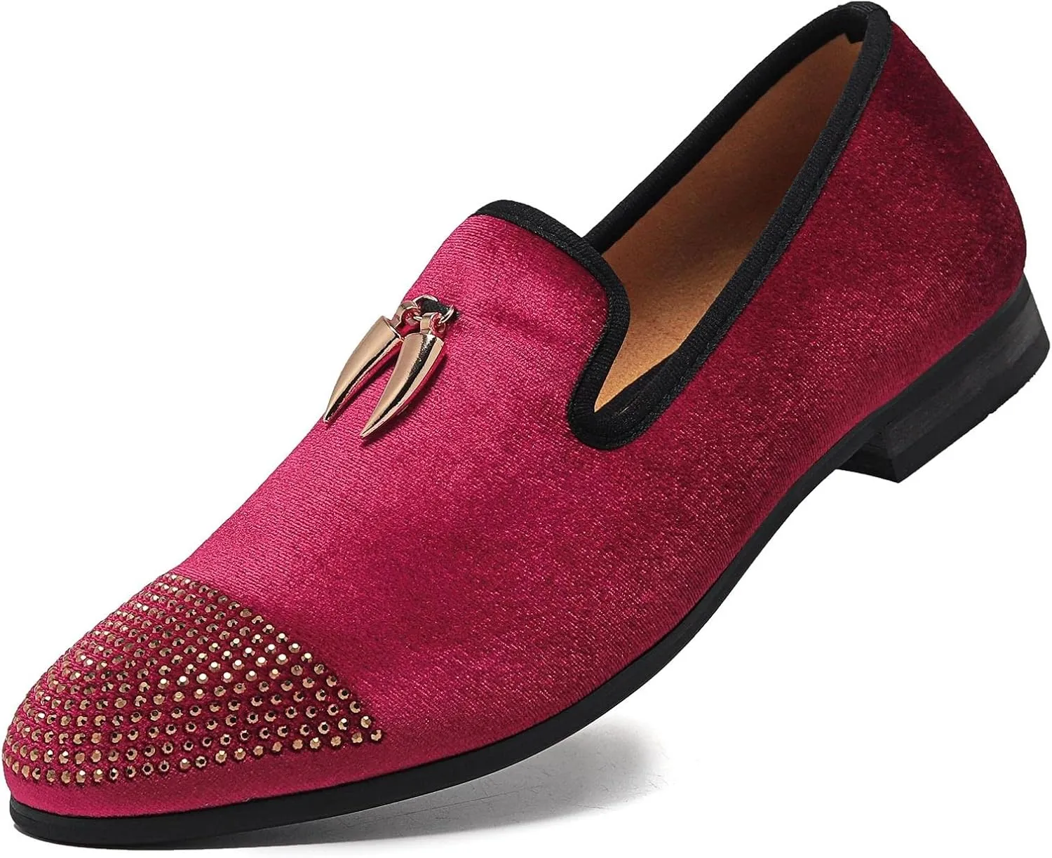 Men's Velvet Loafers, Mens Fashion Dress Shoes with Rhinestone for Wedding Party Penny Slip-On Glitter Tuxedo Shoes
