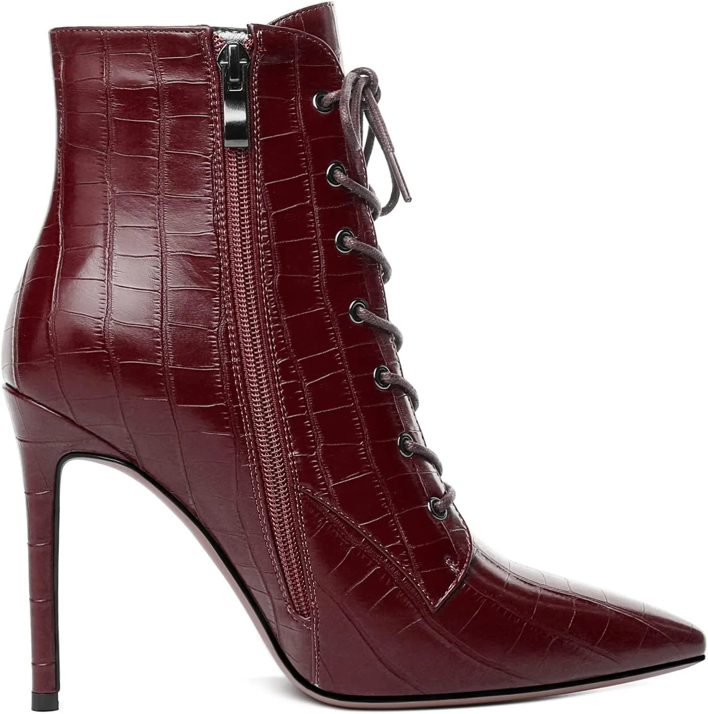 Mettesally Women's Ankle Boots Pointed Toe Stiletto High Heels Lace Up Boots Side zipper Short Boots Chic Booties