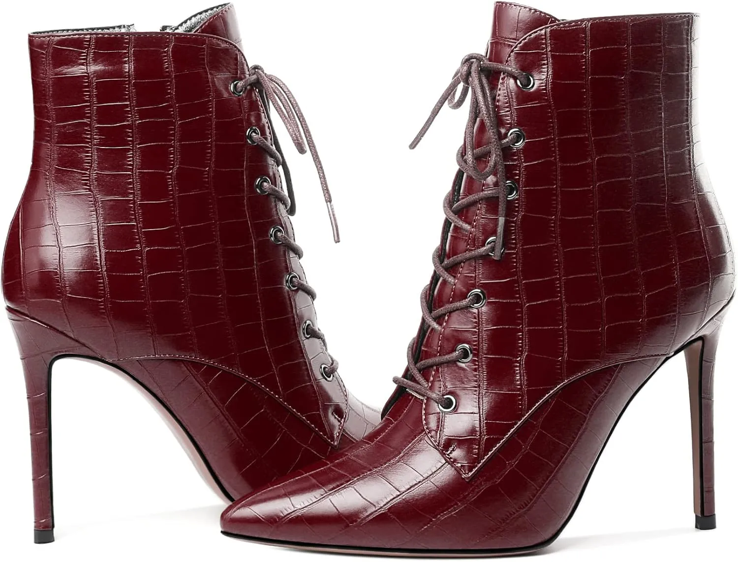 Mettesally Women's Ankle Boots Pointed Toe Stiletto High Heels Lace Up Boots Side zipper Short Boots Chic Booties