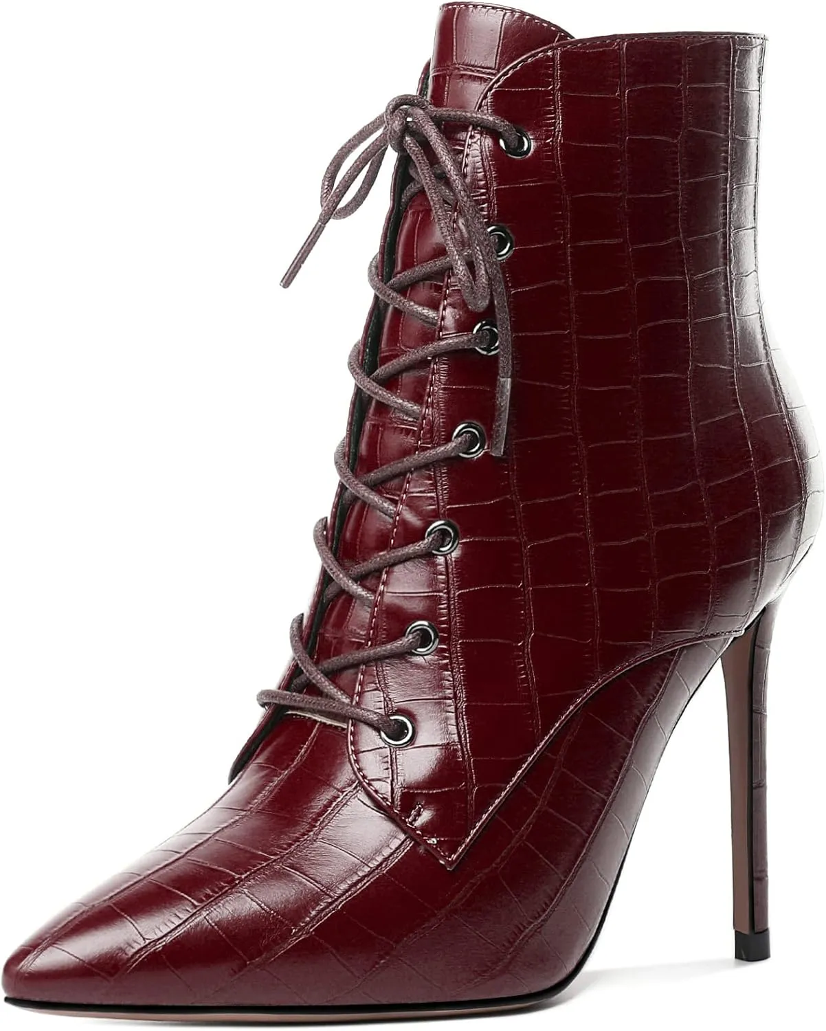Mettesally Women's Ankle Boots Pointed Toe Stiletto High Heels Lace Up Boots Side zipper Short Boots Chic Booties