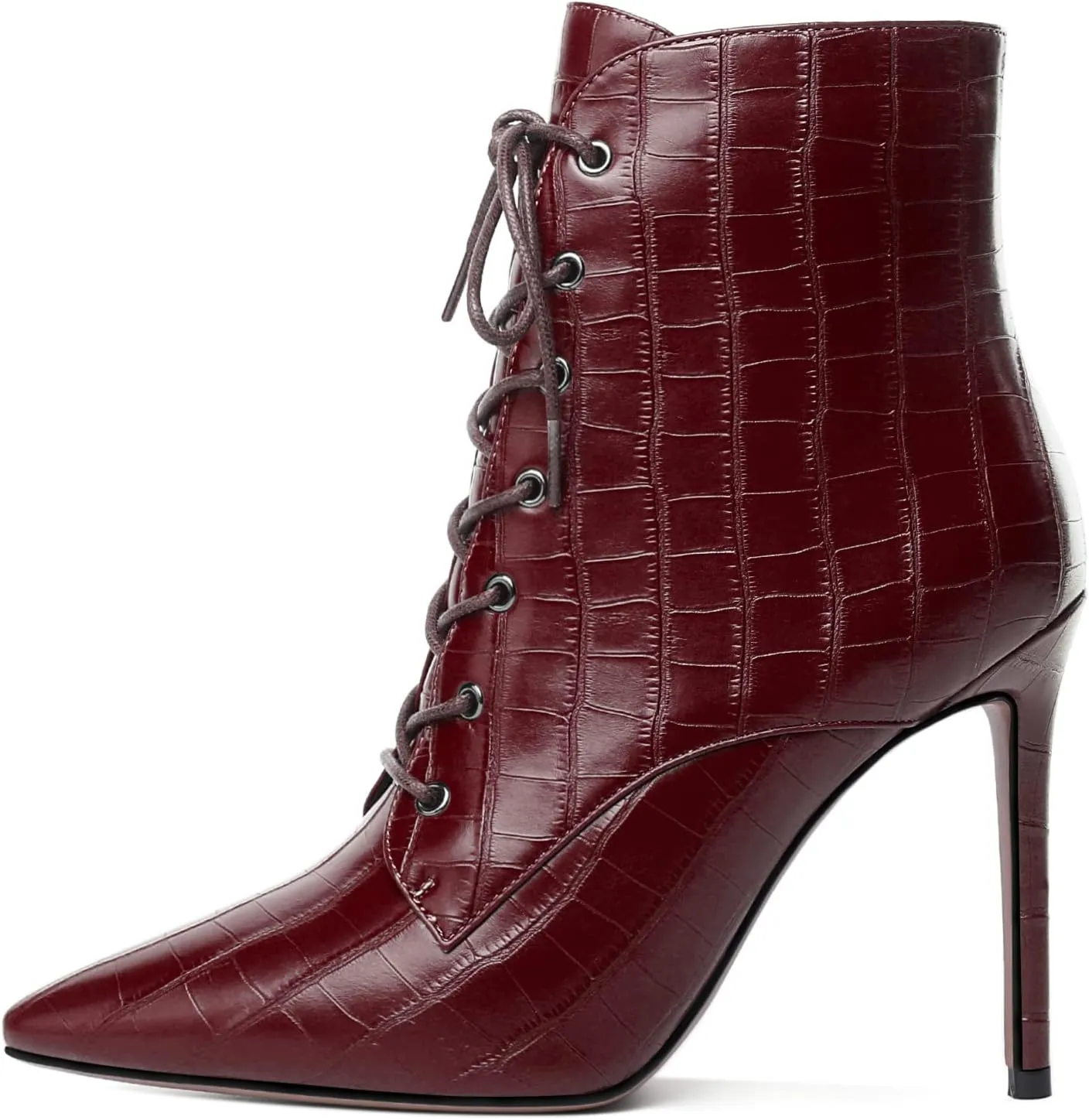 Mettesally Women's Ankle Boots Pointed Toe Stiletto High Heels Lace Up Boots Side zipper Short Boots Chic Booties