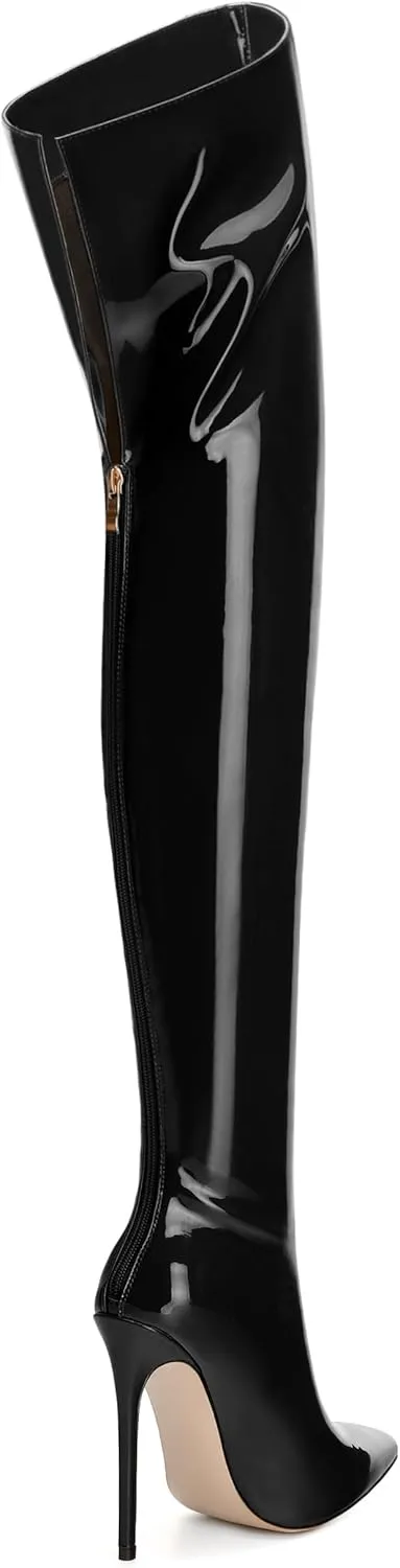NUMALEO Women's Over the Knee Thigh High Boots Stiletto Pointed Toe Zipper Tall Boots Sexy High Heel Patent Long Boots for Women Fall Fashion Dress Boots