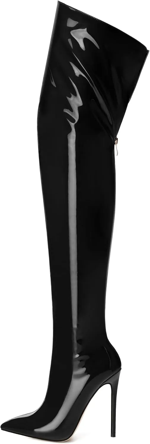 NUMALEO Women's Over the Knee Thigh High Boots Stiletto Pointed Toe Zipper Tall Boots Sexy High Heel Patent Long Boots for Women Fall Fashion Dress Boots