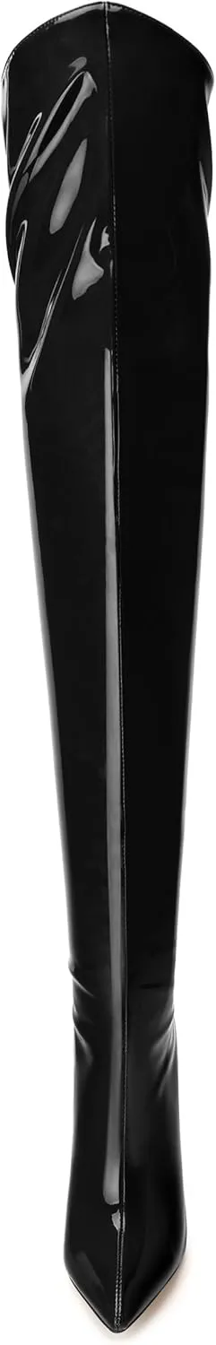 NUMALEO Women's Over the Knee Thigh High Boots Stiletto Pointed Toe Zipper Tall Boots Sexy High Heel Patent Long Boots for Women Fall Fashion Dress Boots