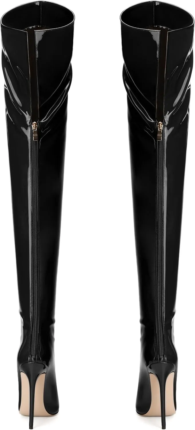 NUMALEO Women's Over the Knee Thigh High Boots Stiletto Pointed Toe Zipper Tall Boots Sexy High Heel Patent Long Boots for Women Fall Fashion Dress Boots