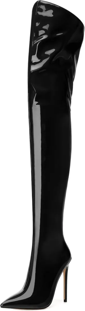 NUMALEO Women's Over the Knee Thigh High Boots Stiletto Pointed Toe Zipper Tall Boots Sexy High Heel Patent Long Boots for Women Fall Fashion Dress Boots