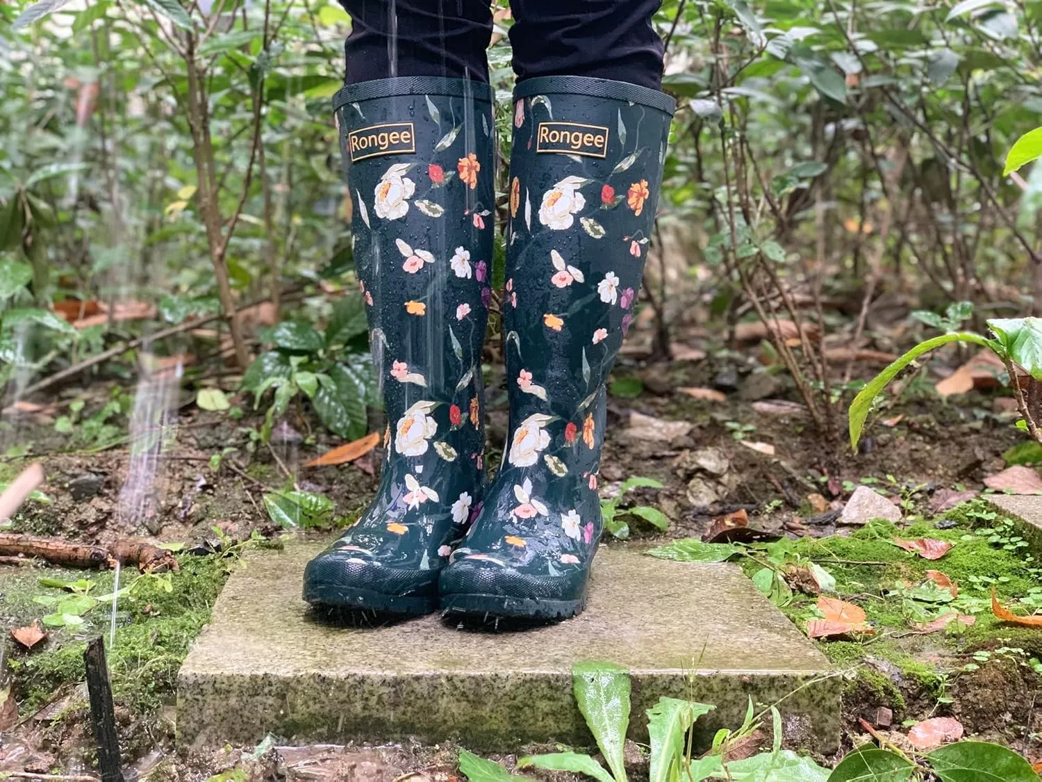 Rongee Rain Boots for Women Waterproof Garden Outdoor Mud Boots Printed with Adjustable Buckle