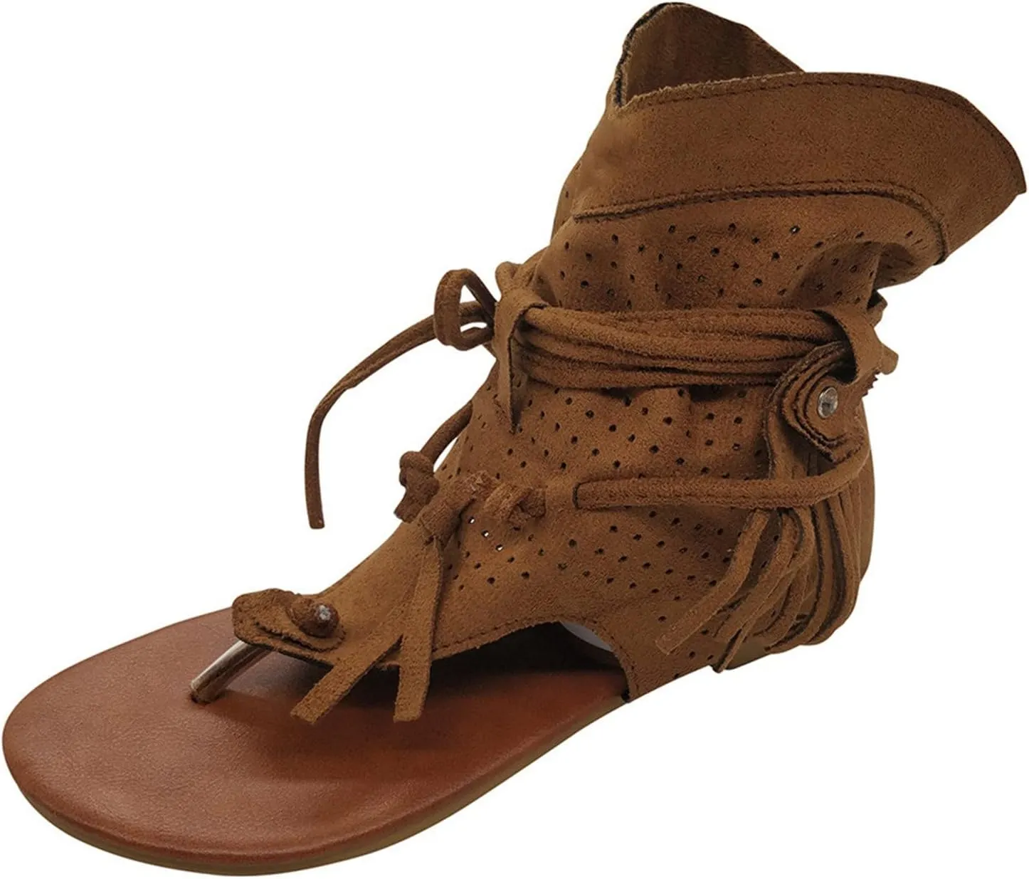 Sandals Women Tassel Ankle Boots, Retro Bohemian Sandals Beach Travel Shoes Clip Toe Flip Flops High Top Flat Casual Dressy Sandals