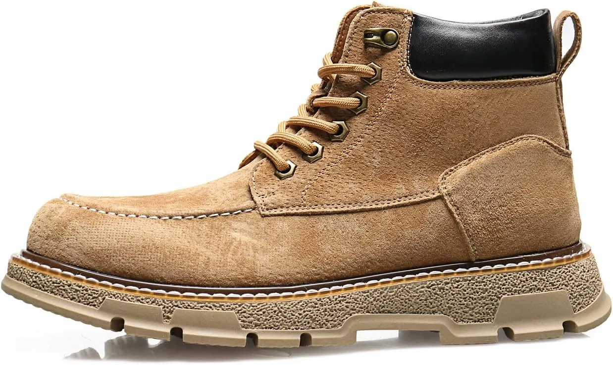 Santimon Men's Suede Moc Toe Ankle Hiking Boots, Lace Up, Anti-Slip Rubber Sole, Casual Sports Boots for Men