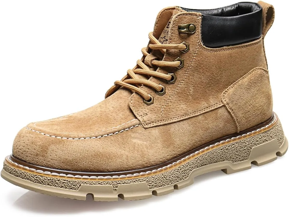 Santimon Men's Suede Moc Toe Ankle Hiking Boots, Lace Up, Anti-Slip Rubber Sole, Casual Sports Boots for Men