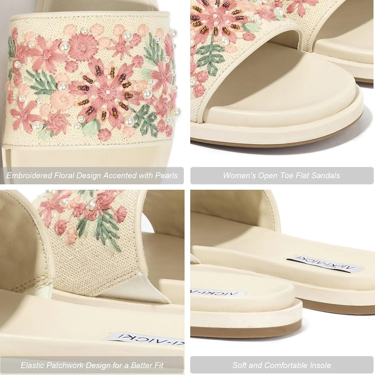 Slides for Women Comfortable Slip On Flat Sandals for Women Casual House Slippers Outdoor Fashion Embroidered Summer Beach Sandals