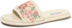 Slides for Women Comfortable Slip On Flat Sandals for Women Casual House Slippers Outdoor Fashion Embroidered Summer Beach Sandals