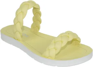 Soda Shoes Women Flip Flops Flat Sandals Slides Double Braided Straps Joyful-S Yellow 7