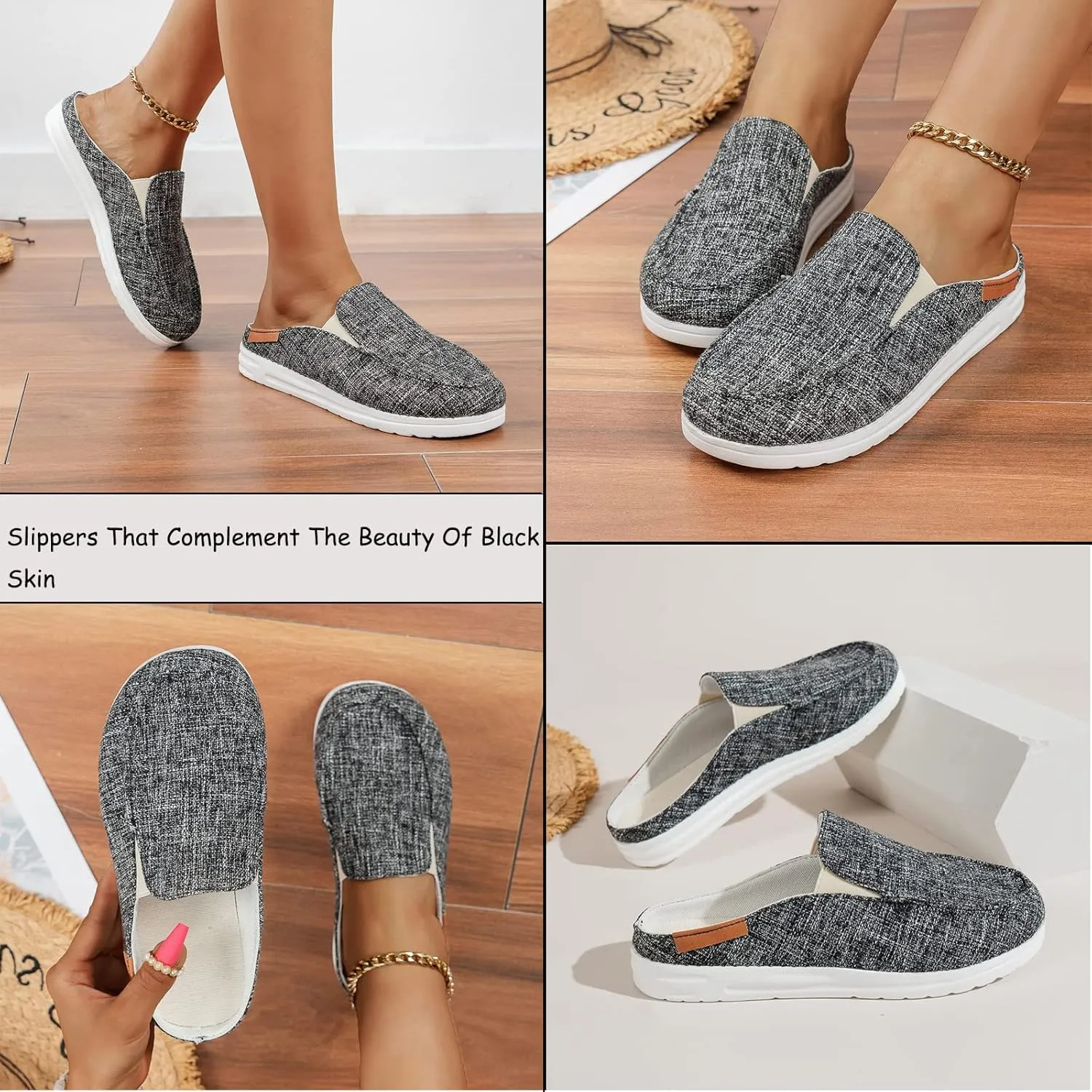 SOLPNOW Women'S Canvas Leopard Print Mule Flat Slippers,Slip On Breathable Non-Slip Casual Sneakers,Summer Work Nurse Slippers