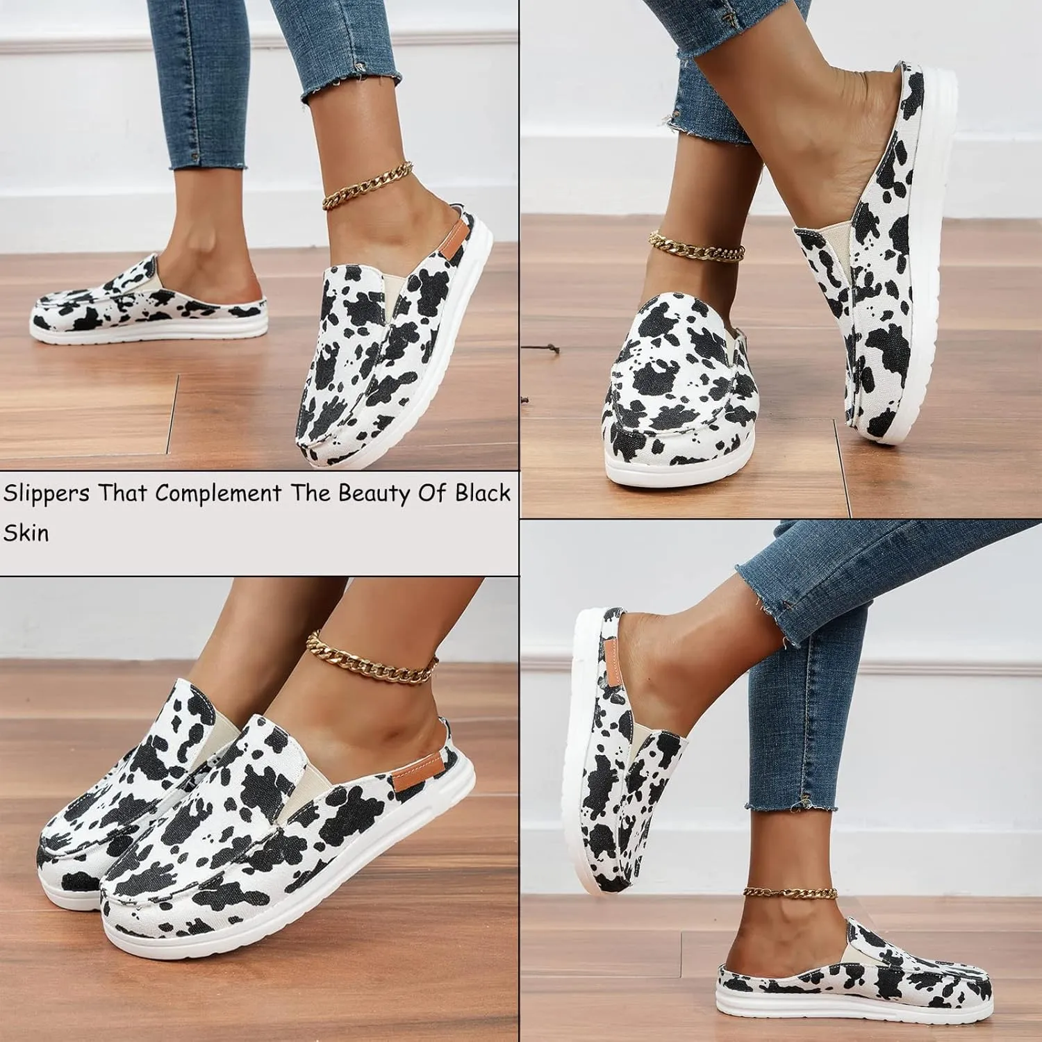 SOLPNOW Women'S Canvas Leopard Print Mule Flat Slippers,Slip On Breathable Non-Slip Casual Sneakers,Summer Work Nurse Slippers
