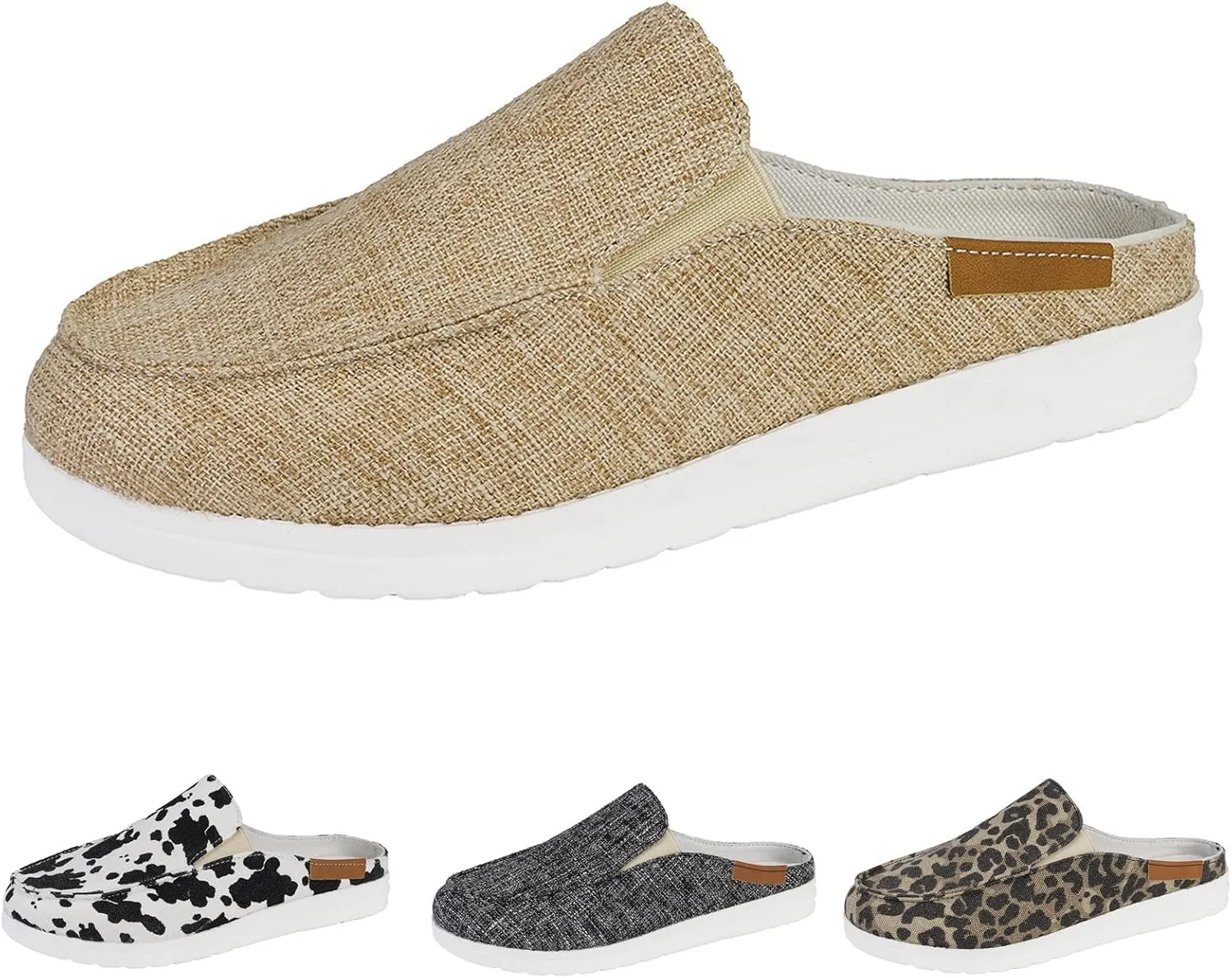 SOLPNOW Women'S Canvas Leopard Print Mule Flat Slippers,Slip On Breathable Non-Slip Casual Sneakers,Summer Work Nurse Slippers
